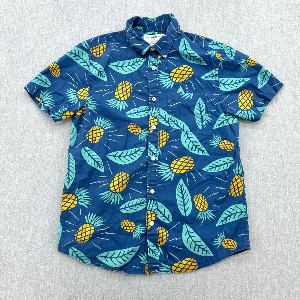 Urban Pipeline Pineapple Print Shirt Mens Medium‎ Blue Button Up Short Sleeve